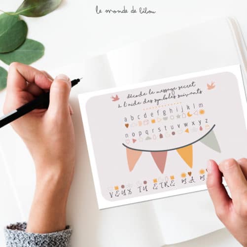 Carte message codé Marraine