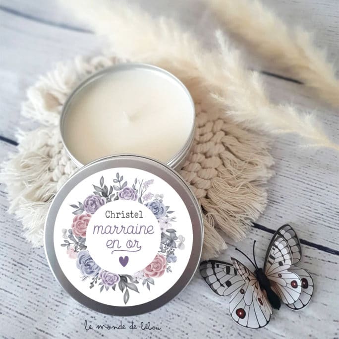 Bougie cadeau pour marraine Couronne de fleurs