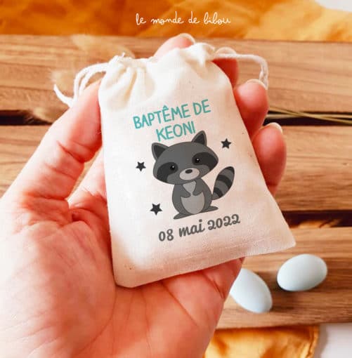 Sac ballotin dragées Raton-laveur