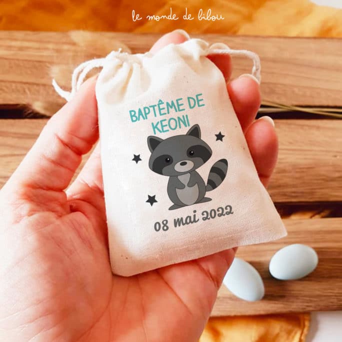 Sac ballotin dragées Raton-laveur