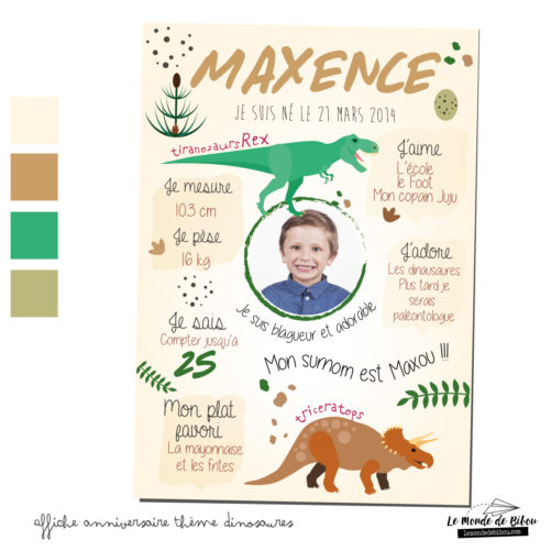 Affiche anniversaire Thème Dinosaures