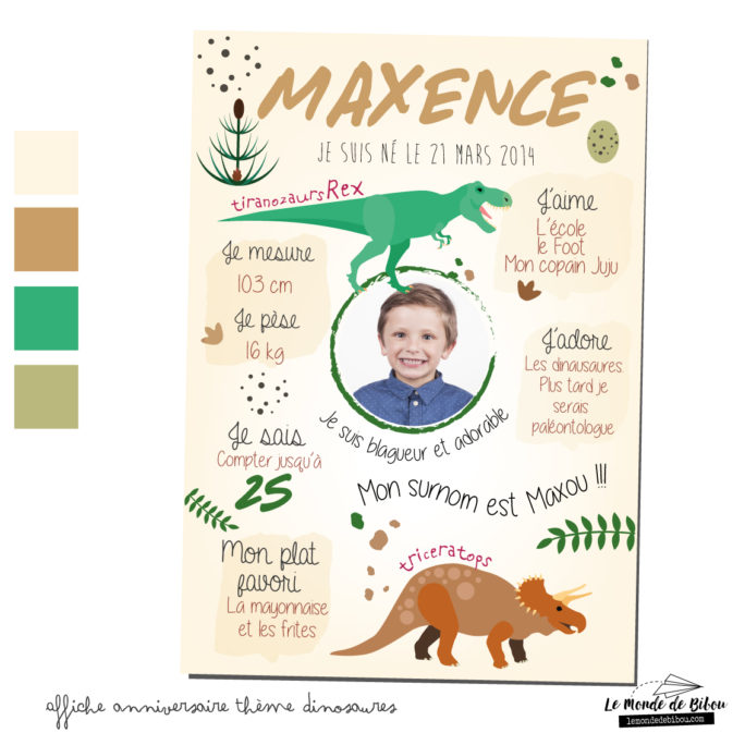 Affiche anniversaire Thème Dinosaures