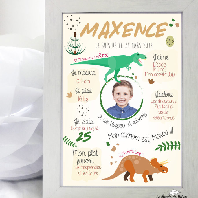 Affiche personnalisée anniversaire thème dinosaures