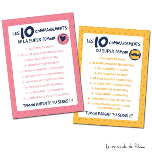 Cartes les 10 commandements témoins de mariage