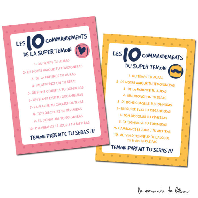 Cartes les 10 commandements témoins de mariage