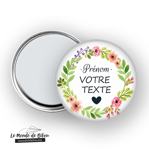 Miroir personnalisé thème couronne de fleurs