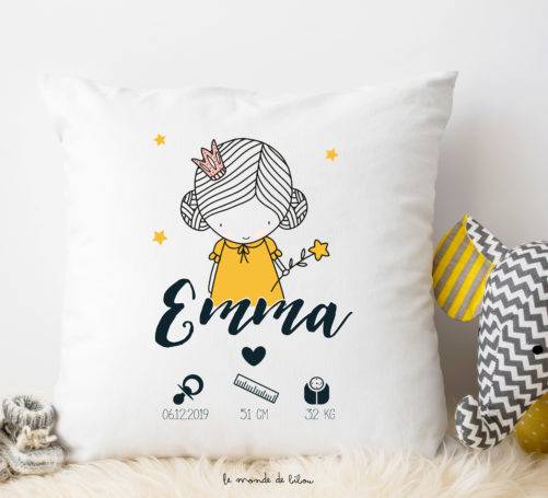 Coussin de naissance personnalisable princesse