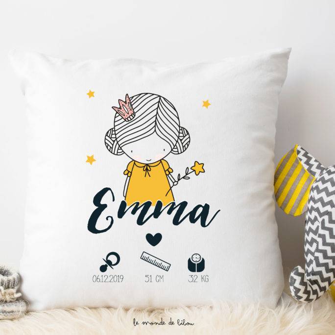 Coussin de naissance personnalisable princesse