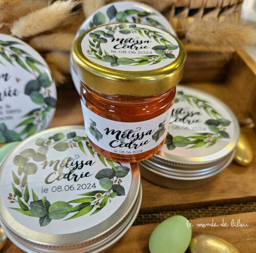 Pot de miel Mariage Couronne d'Eucalyptus
