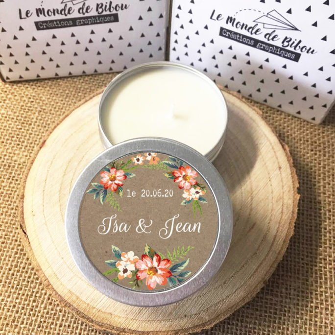 Lot de 12 bougies Mariage champêtre