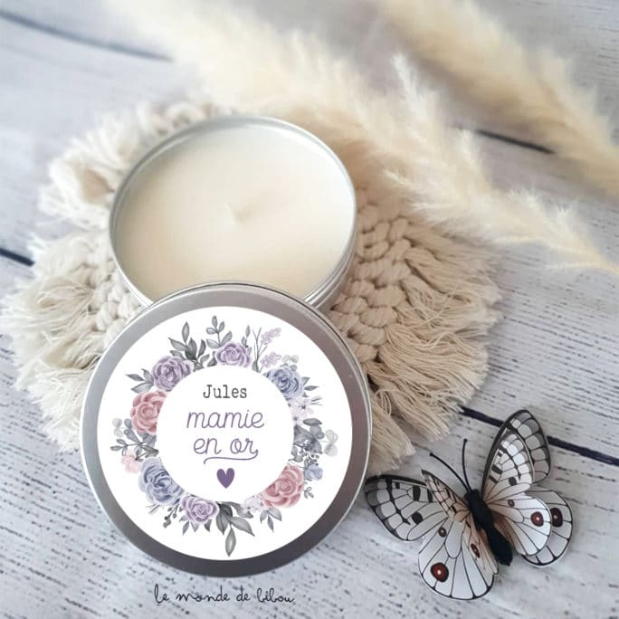 Bougie cadeau pour mamie Couronne de fleurs
