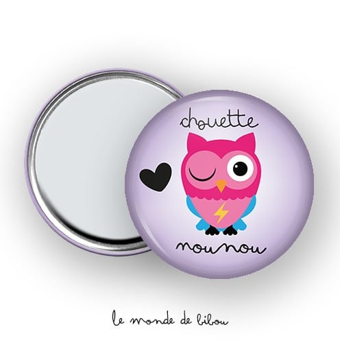 Miroir de poche Chouette Nounou violet