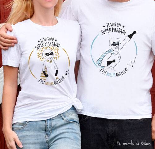 Duo de T-shirts Parrain Marraine Super héros