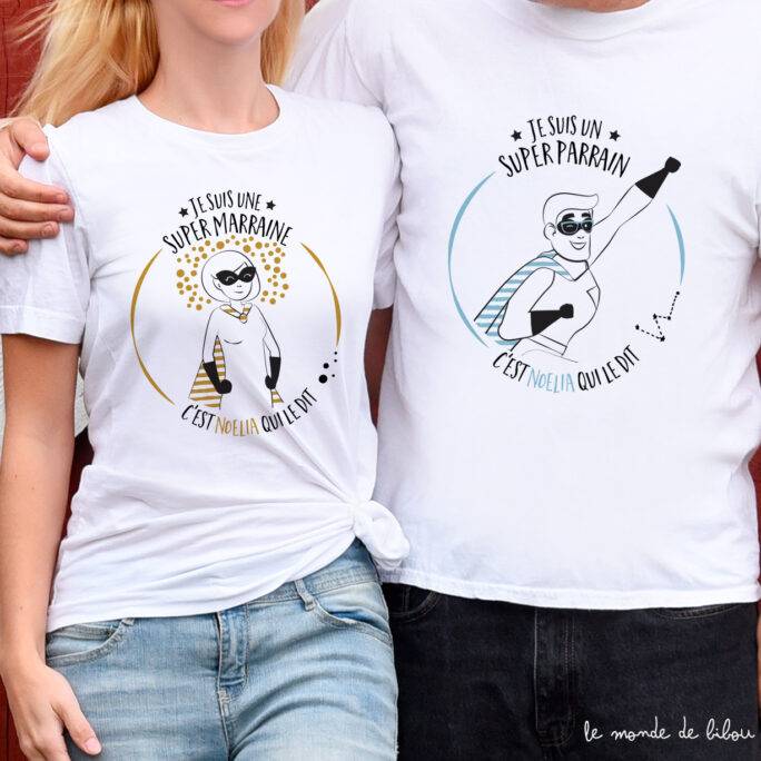 Duo de T-shirts Parrain Marraine Super héros