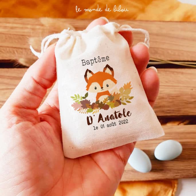 Sac à dragées Petit Renard automnale
