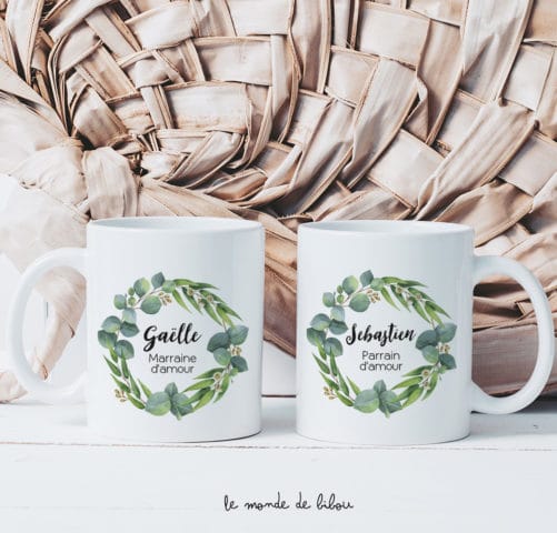 Duo Mugs Parrain Marraine Eucalyptus