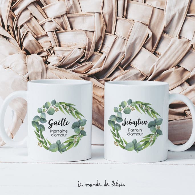 Duo Mugs Parrain Marraine Eucalyptus