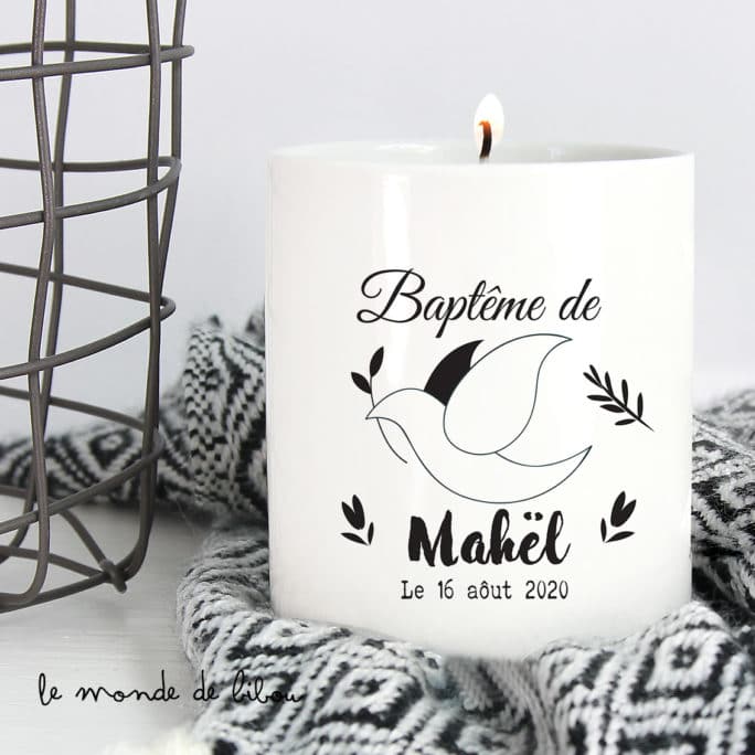 Bougie personnalisé Souvenir thème Colombe