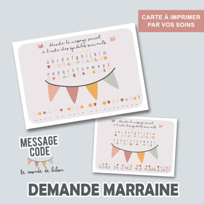Carte message codé Marraine à imprimer