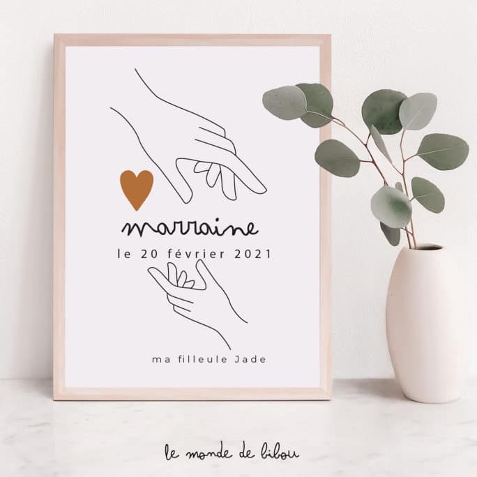 Affiche Marraine personnalisée Mains sur le cœur