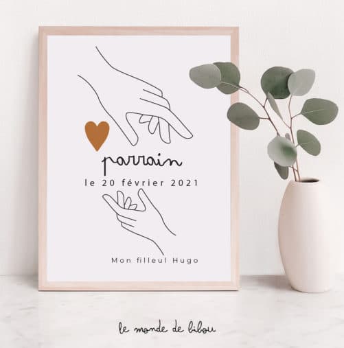 Affiche Parrain personnalisée Mains sur le cœur