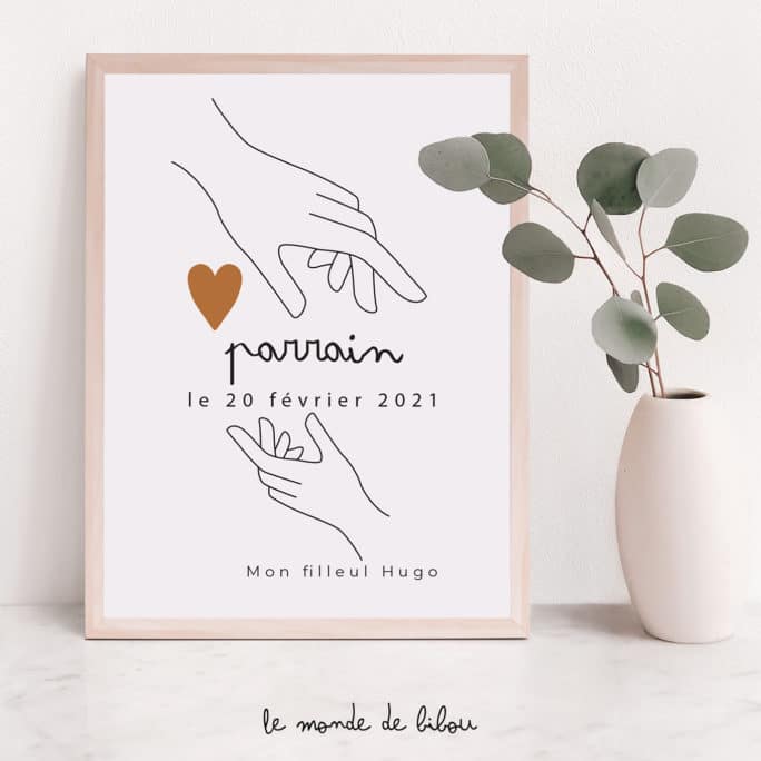Affiche Parrain personnalisée Mains sur le cœur