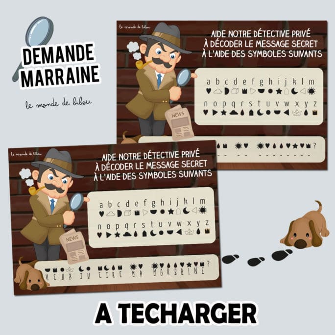 Carte numérique message codé Marraine détective à télécharger