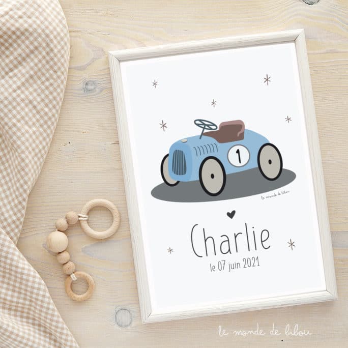 Affiche Prénom Voiture retro
