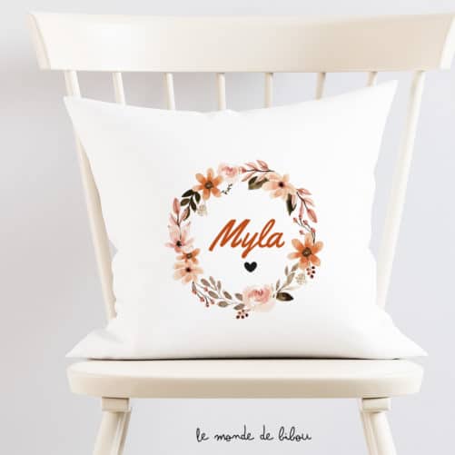 Coussin Couronne de fleurs terracotta