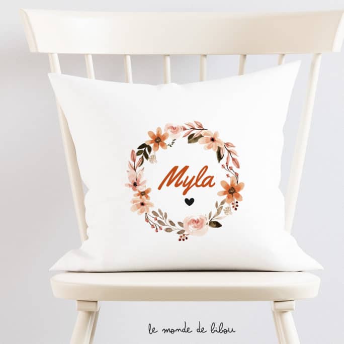 Coussin Couronne de fleurs terracotta