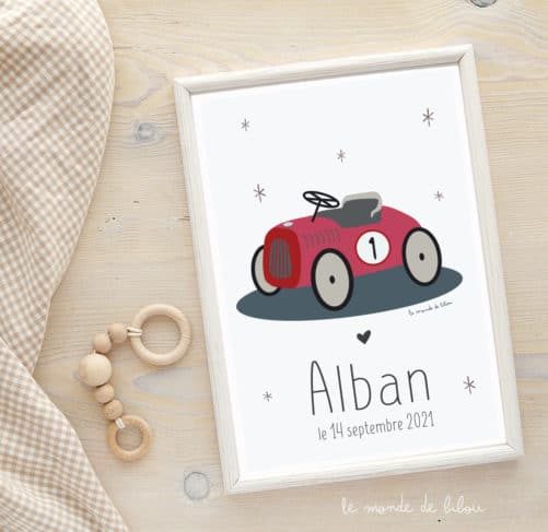 Affiche Prénom Voiture retro