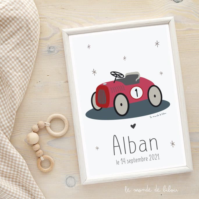 Affiche Prénom Voiture retro