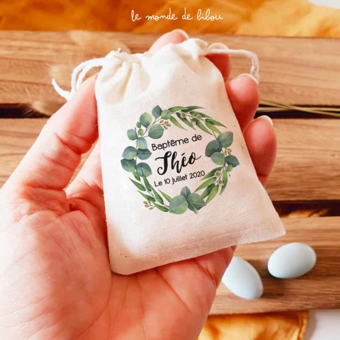 Sac ballotin dragées Couronne d'Eucalyptus