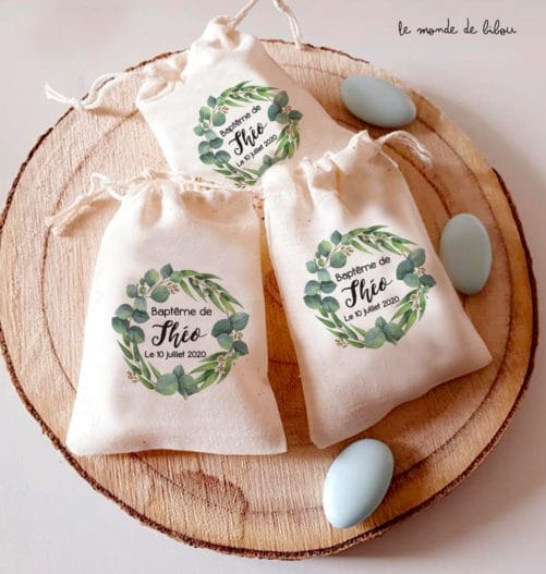 Sac ballotin dragées Couronne d'Eucalyptus