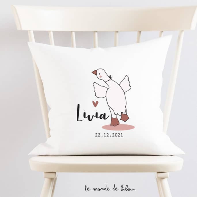 Coussin de naissance personnalisé oie