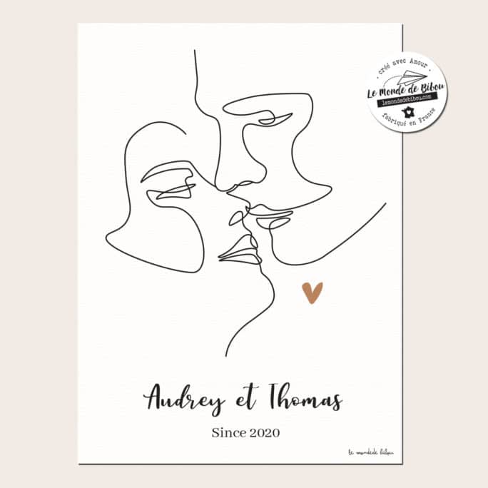Affiche personnalisée couple dessin