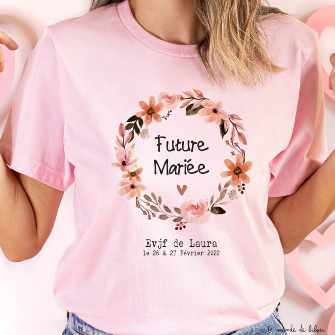 T-shirt rose Future mariée couronne terracotta