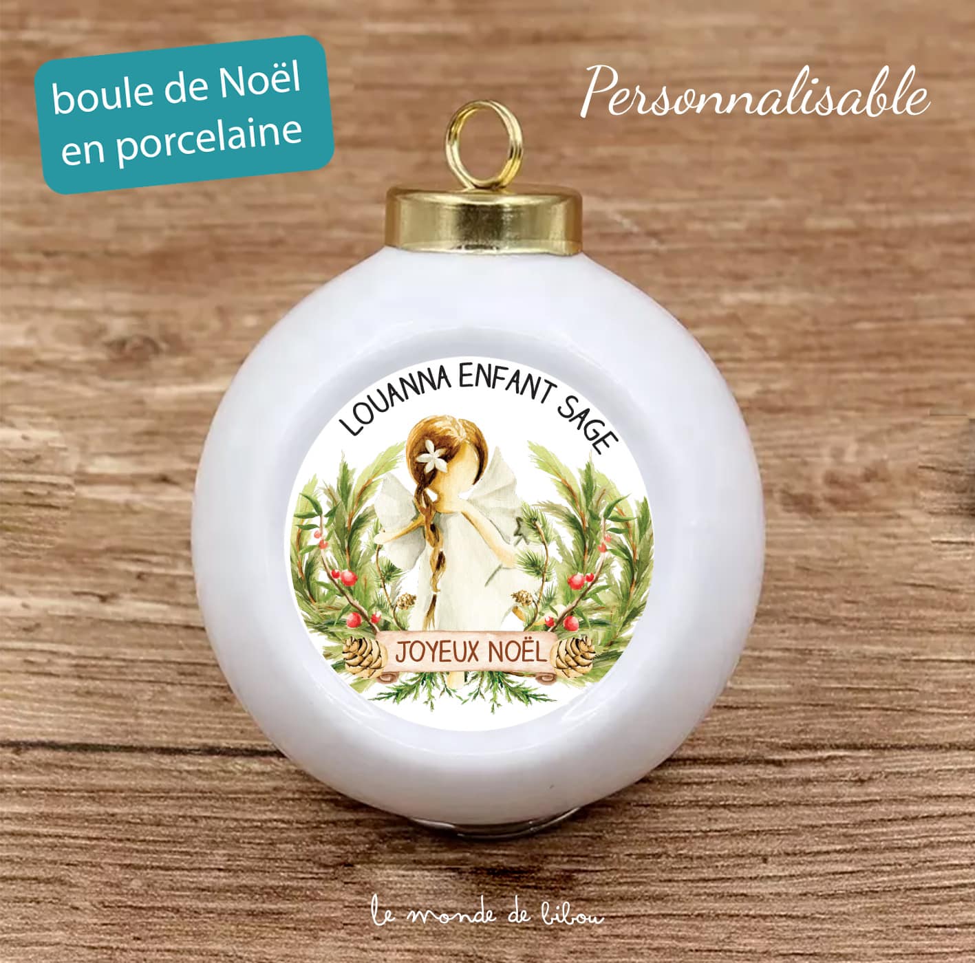 Boule de Noël en porcelaine Fée