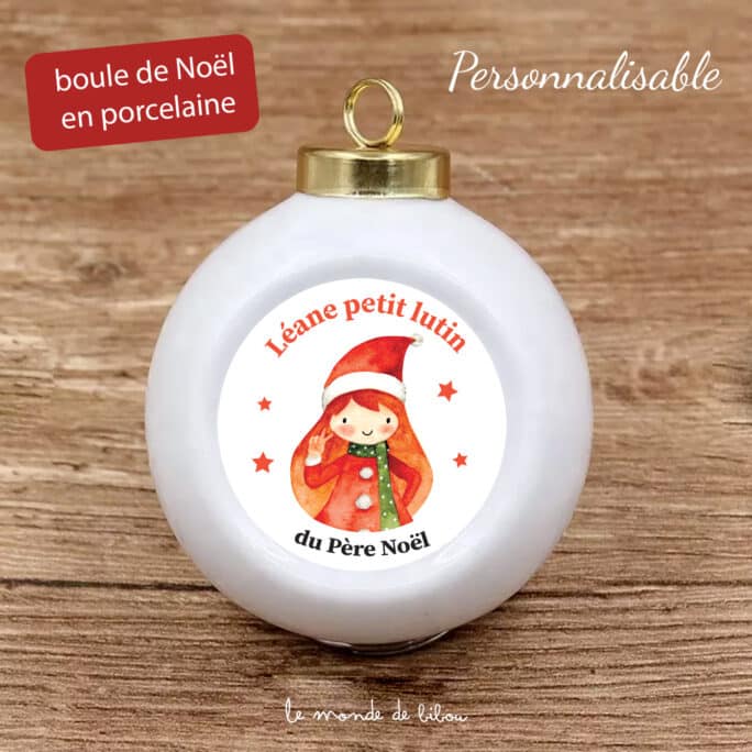Boule de Noël en porcelaine Lutin