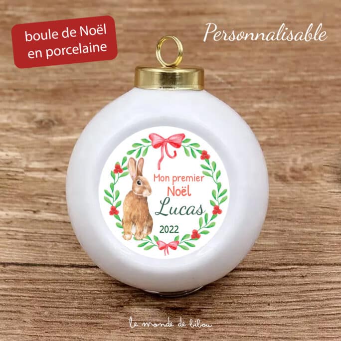 Boule de Noël en porcelaine Lapin