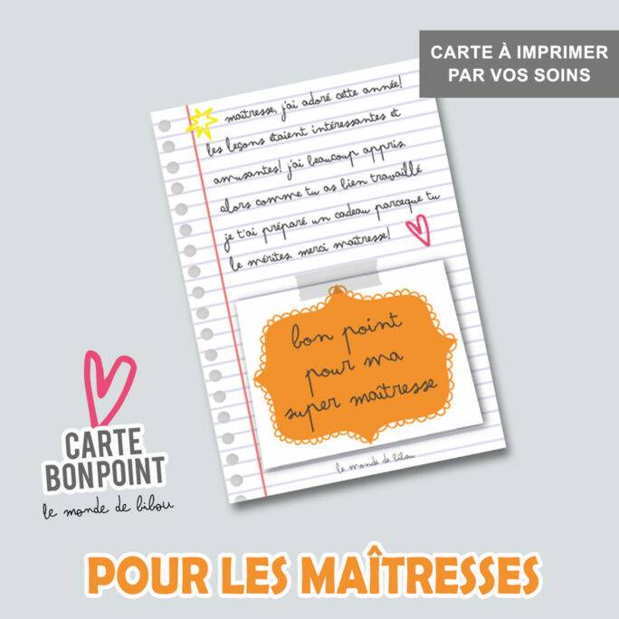 Carte Bon pour une Maîtresse à télécharger
