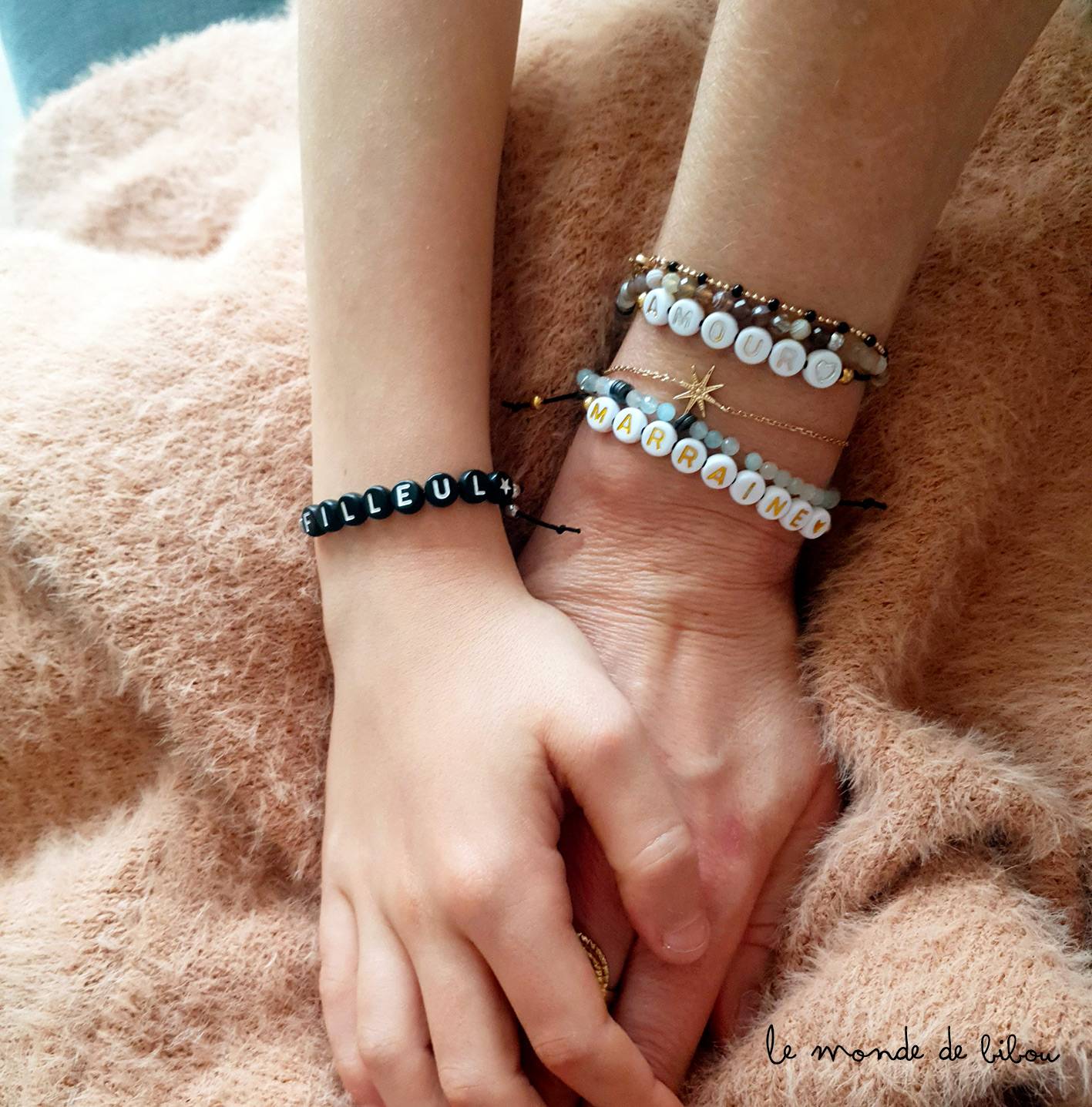 Carte bracelets perles Parrain Marraine et Filleul.e