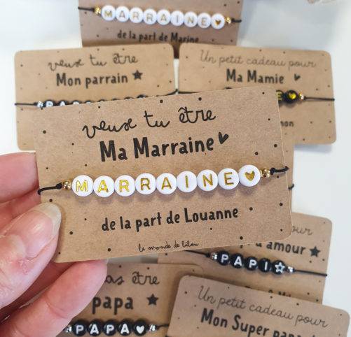 Carte bracelet perles Parrain Marraine personnalisée