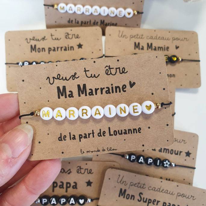 Carte bracelet perles Parrain Marraine personnalisée