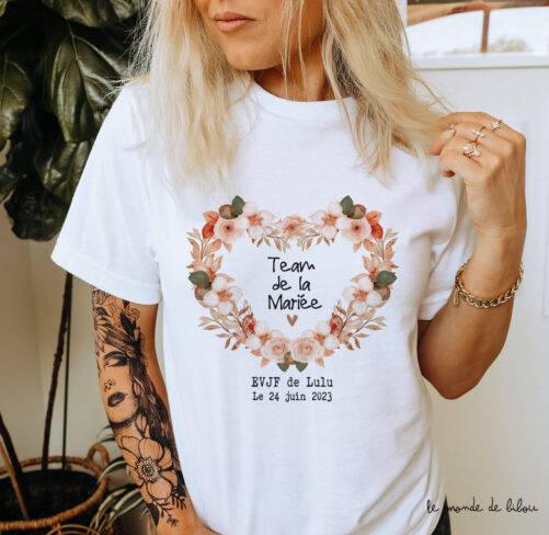 Tee Shirt EVJF personnalisé cœur terracotta