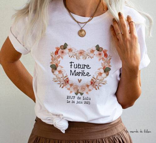 Tee Shirt EVJF personnalisé cœur terracotta