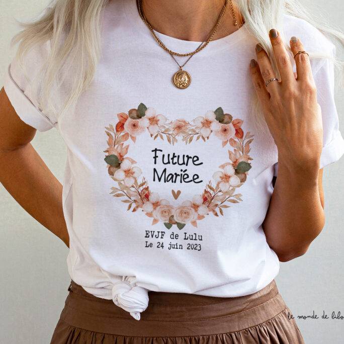 Tee Shirt EVJF personnalisé cœur terracotta