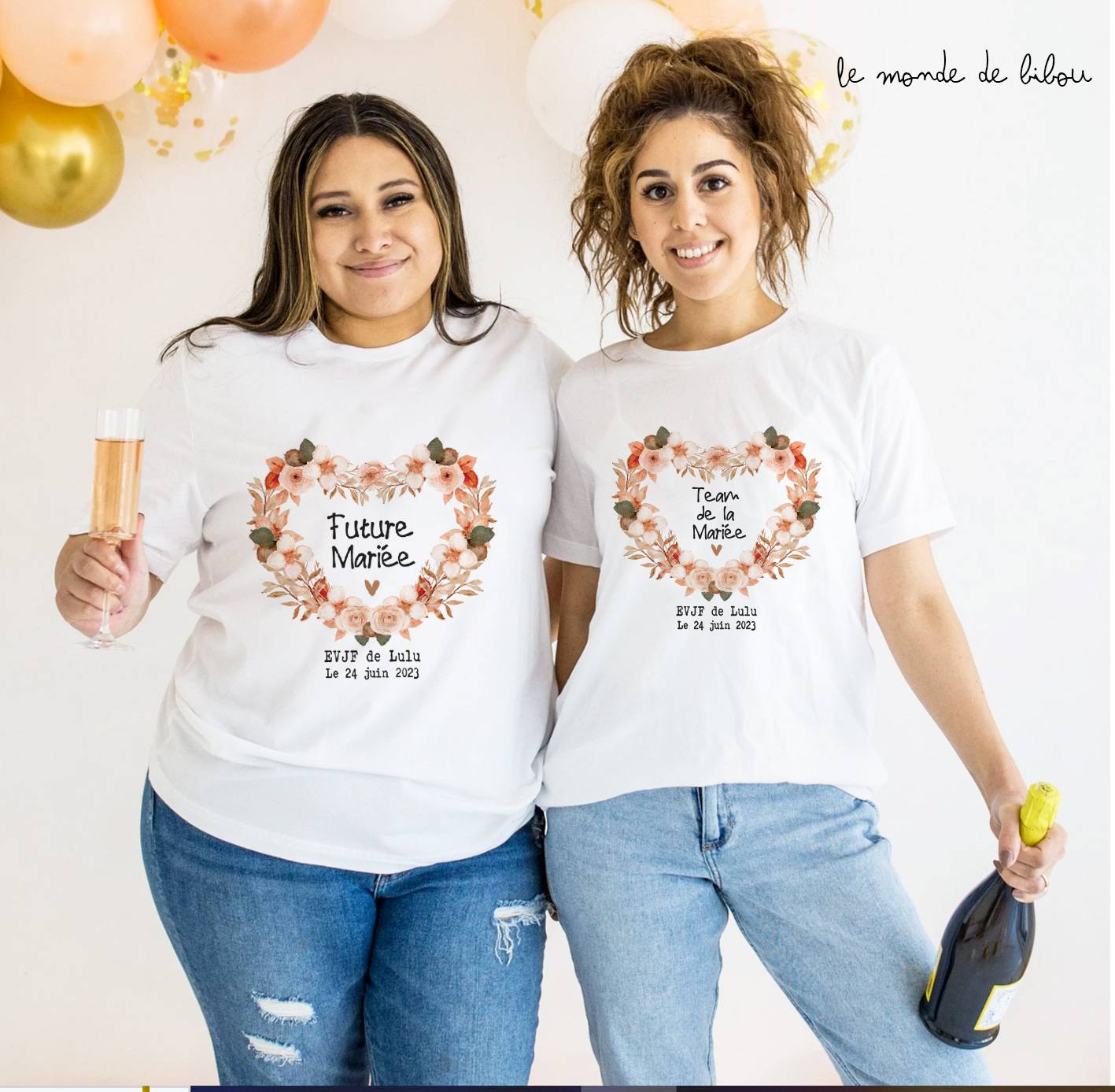 Tee Shirt EVJF personnalisé cœur terracotta