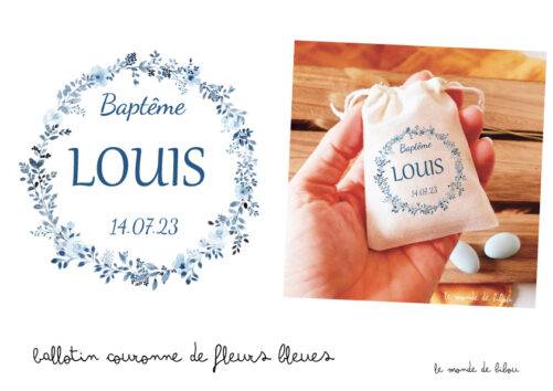Sac dragées personnalisé couronne bleue bohème