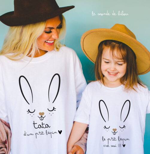 Duo T-shirts Tata Neveu Nièce p'tit lapin